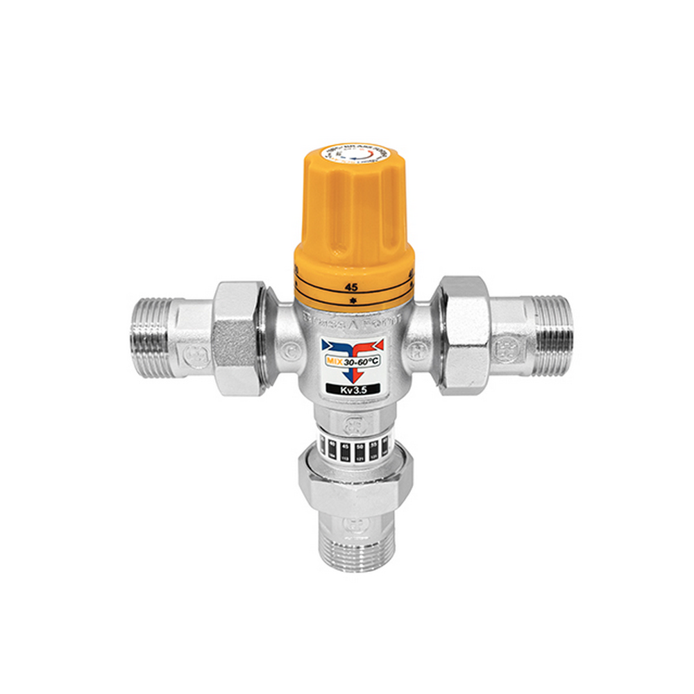 VANA TERMOSTATICA REGLABILA CU 3 CAI PENTRU SISTEME SOLARE 1" (30-60°C), 3.5MC/H BRASS FORM (1/6) (100765)