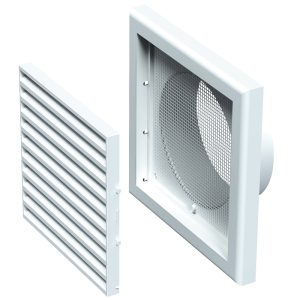 GRILA VENTILATIE CU MANSON, PVC, (154x154), DIAM.100mm, PLASA INSECTE, ALB, VENTS (1/10) (110010)