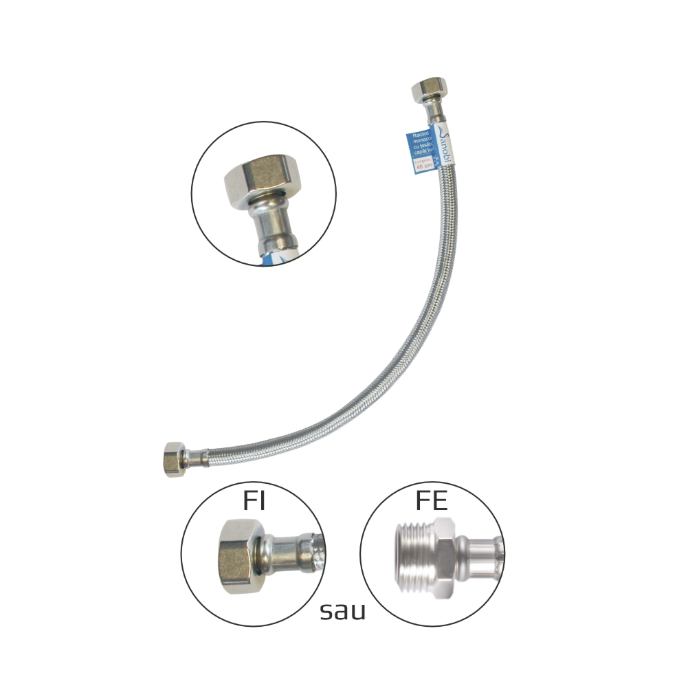 RACORD FLEX.TES. INOX APA 1/2"-1/2" 60CM-SET 5 BUC SANOBI (100)(1set/20seturi) (49740)