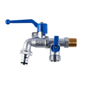 ROBINET DUBLU SERVICI CU RACORD SUPLIMENTAR, ANTI-INGHET, POSIBILITATE BLOCARE CU LACAT, 1/2" THS (1/5) (95094)